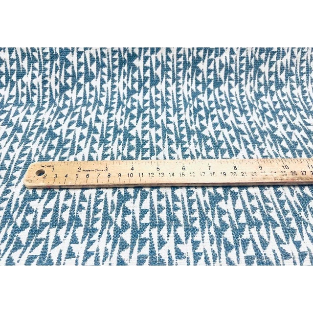 54” wide designer water and stain resistant MCM mid century modern upholstery fabric in blue and off white. Price is per...