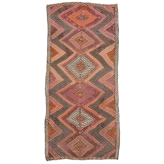 Textile Mid 20th Century Vintage Decorative Turkish Kilim Rug For Sale - Image 7 of 7