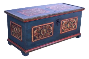 Late 19th Century Pine Chest with Original Bird Motif Paint, 1898