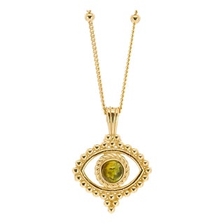 Tourmaline Evil Eye Pendant on a Stylish Gold Chain Necklace For Sale