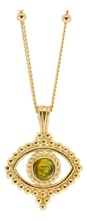 Tourmaline Evil Eye Pendant on a Stylish Gold Chain Necklace