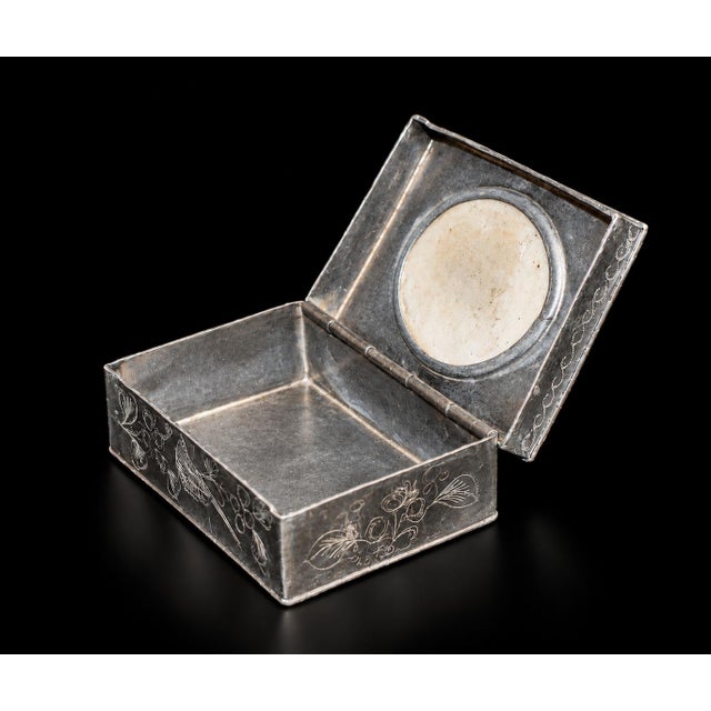 Chinese Antique Pewter Box W Finely Painted Porcelain 1920s Republic Era For Sale - Image 10 of 13