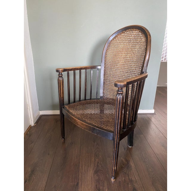 Vintage Art Deco Wood and Rattan Easy Chair, 1920s For Sale - Image 3 of 15
