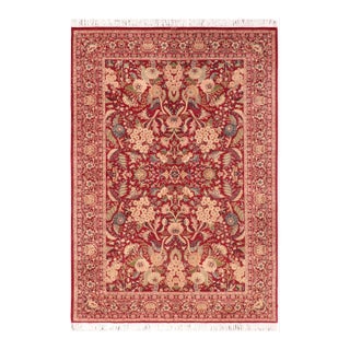 Shabby Chic Floral 1990'sPak-Persian Red/Beige Wool Rug - 6'1'' X 9'2'' For Sale