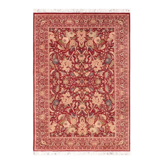 Shabby Chic Floral 1990'sPak-Persian Red/Beige Wool Rug - 6'1'' X 9'2'' For Sale