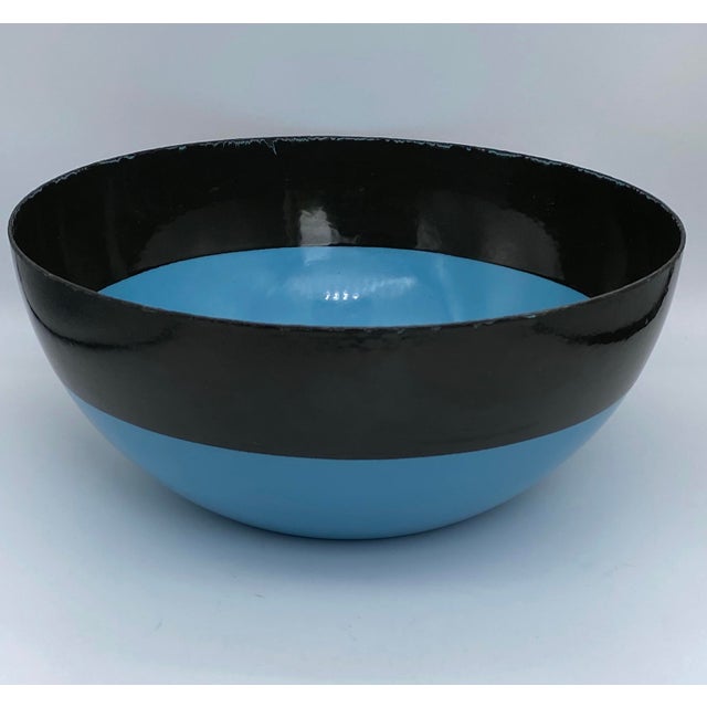 Danish Modern Krenit Style Enamel Bowl in Turquoise and Black For Sale - Image 10 of 10