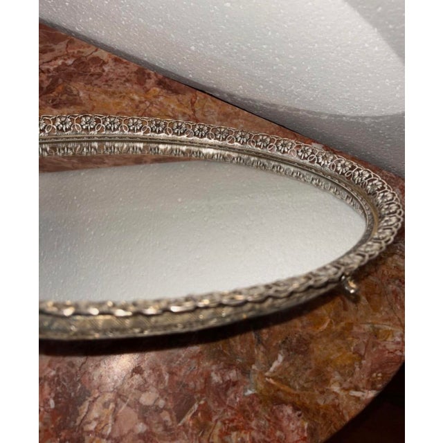 Vintage Ornate Vanity Tray or Standing Mirror With a Gold Filigree Frame and Feet For Sale - Image 9 of 10