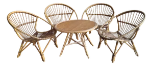 Rattan Living Room Set, 1960s, Set of 5
