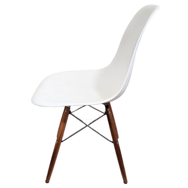 Late 20th Century Modern Walnut & Molded Plastic Eames for Herman Miller White Shell Chair For Sale - Image 5 of 18