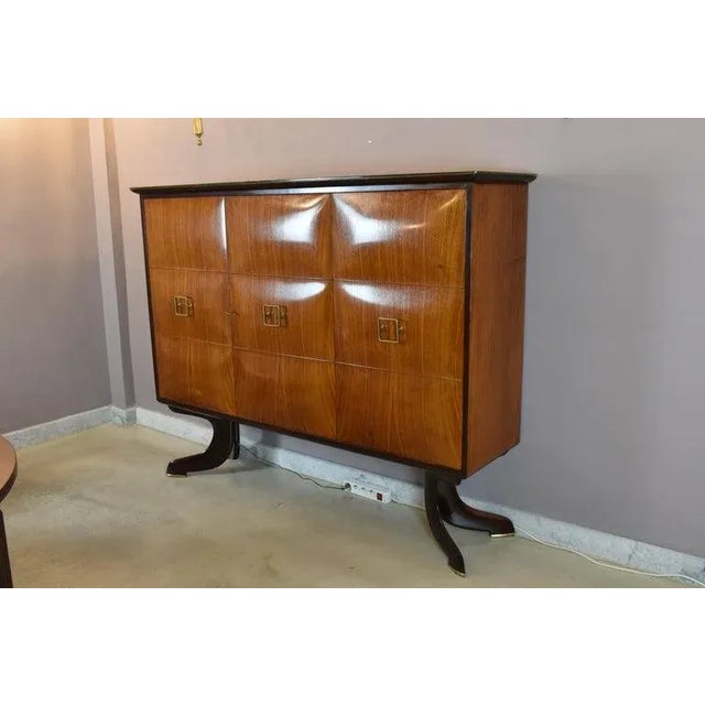 Paolo Buffa Vintage Italian Walnut and Brass Bar Cabinet Attributed to Paolo Buffa, 1940s For Sale - Image 4 of 12