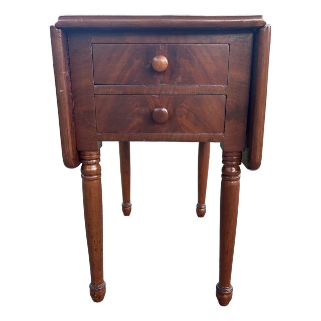 American Antique Drop Leaf Side Table With Two Drawers For Sale