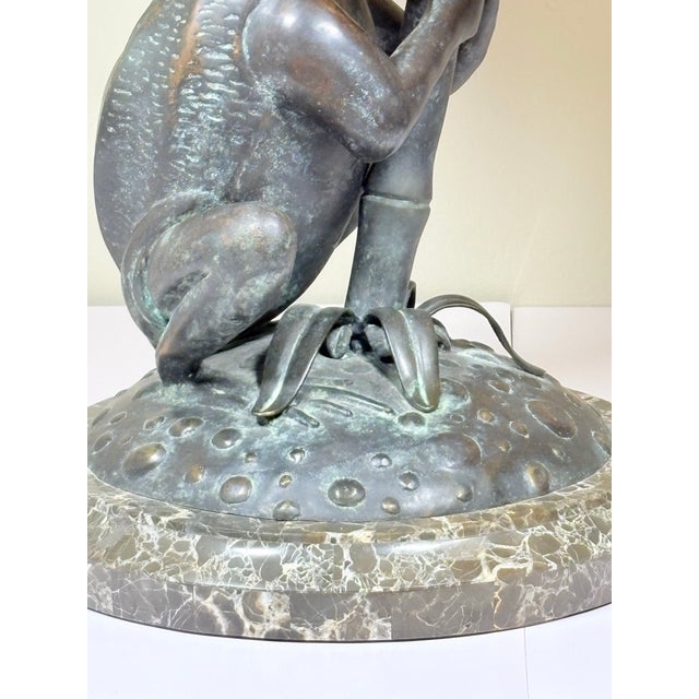 Metal Late 20th Century Maitland-Smith Figural Frog Umbrella Lamp-Stone Based-Mosaic Shade-Sculptural Lighting For Sale - Image 7 of 11