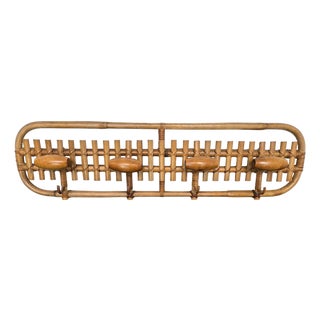 Italian Bohemian Bamboo and Rattan Wall Coat Hanger, 1960s For Sale