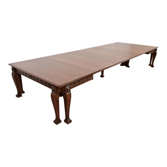 R. J. Horner Style Monumental Antique Victorian Carved Oak Extension Dining Table, Newly Refinished For Sale