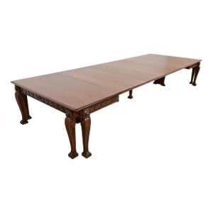 R. J. Horner Style Monumental Antique Victorian Carved Oak Extension Dining Table, Newly Refinished