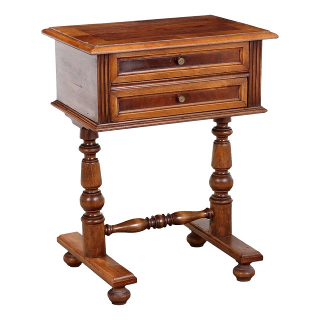 Antique Bedside Table in Beech and Walnut For Sale