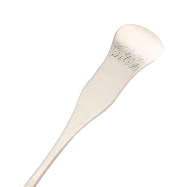 Metal American Coin Silver Modified Fiddle Back Serving Spoon by N. Harding (1830-60) For Sale - Image 7 of 9