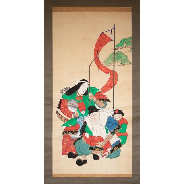 Antique Japanese Scroll Painting "Minister Takenouchi No Sukune and Empress Jingū" For Sale - Image 18 of 18