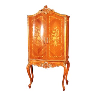 French Louis XV Style Mirrored Satinwood Liquor Cabinet Martini Bar For Sale