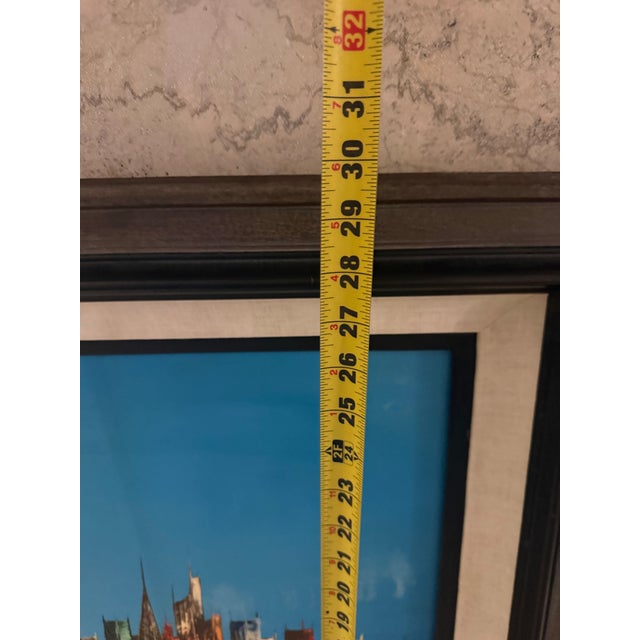 Textile VTG 1950s Mid Century Abstract City Scape Oil Painting 30x33 Signed For Sale - Image 7 of 8