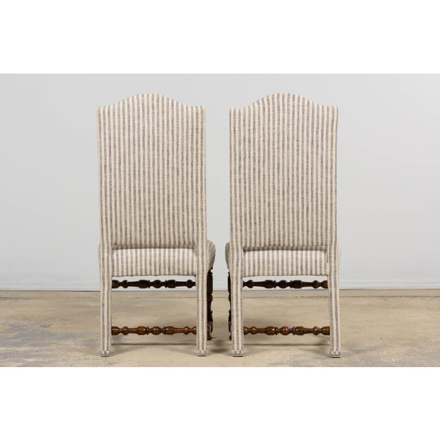 Antique French Louis XIII Walnut Dining Chairs in Tailored Stripe - Set of 8 For Sale - Image 18 of 18