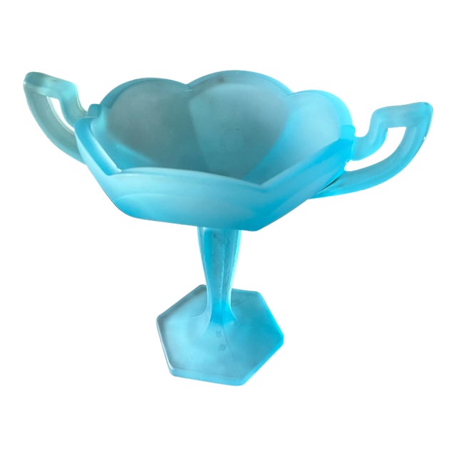 1960s Westmoreland Cerulean Blue Satin Glass Trophy-Shaped Footed Compote For Sale