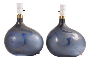 Danish Modern Blue Glass Table Lamps by Michael Bang for Holmegaard, 1970s, Set of 2