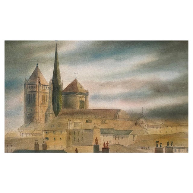 Jacques Tornare, Saint Pierre Cathedral, Geneva, Watercolor, 1989 For Sale