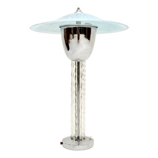 Large French Art Deco Chrome and Glass Table Lamp, 1930s For Sale