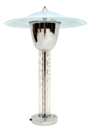 Large French Art Deco Chrome and Glass Table Lamp, 1930s