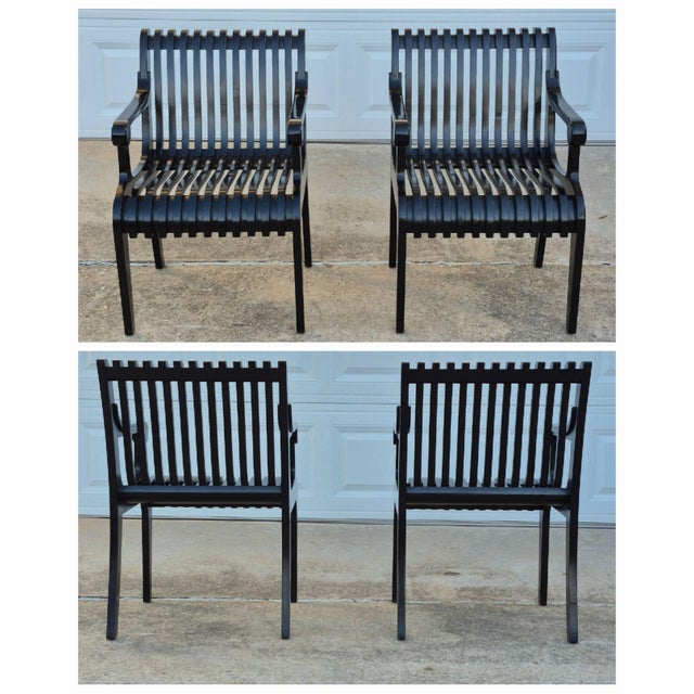 Wood 1990s Thonet Style Black Lacquered Sculptural Wood Slatted Arm Chairs, a Pair For Sale - Image 7 of 18
