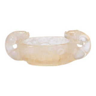Antique Chinese Rock Crystal Brush Washer With Chilong Handles For Sale