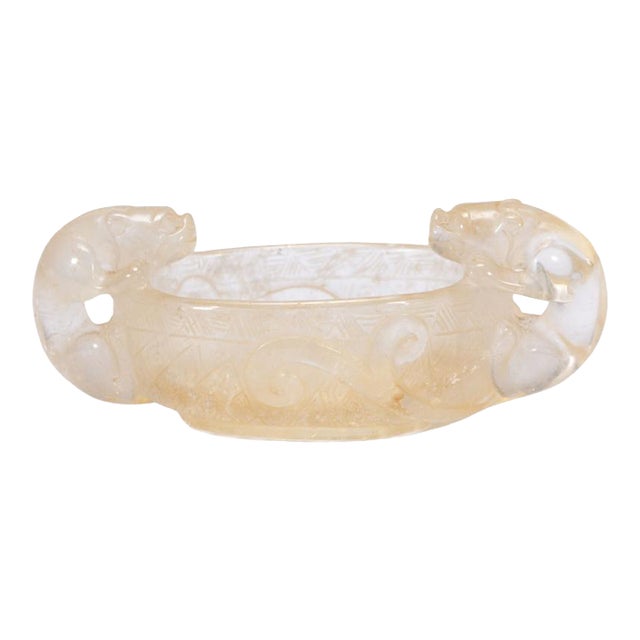 Antique Chinese Rock Crystal Brush Washer With Chilong Handles For Sale