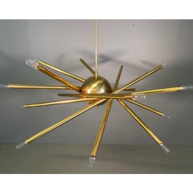 Large Shanghai Brass Chandelier attributed to Stilnovo, 1950s For Sale - Image 6 of 15