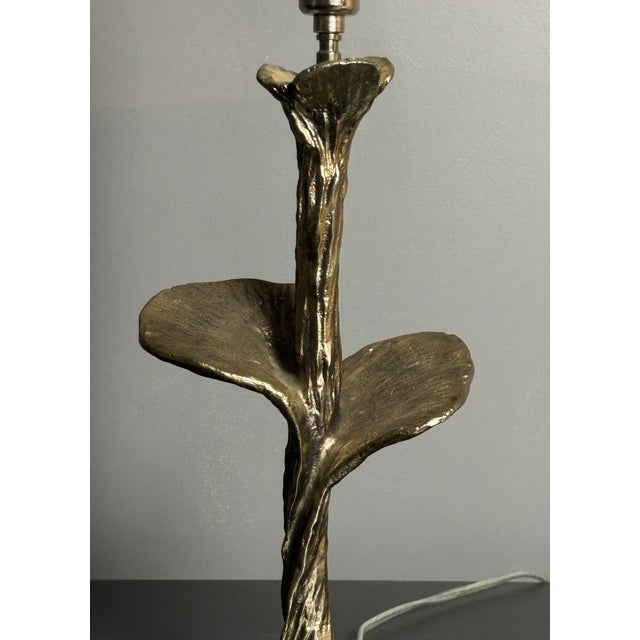 Brass Silver Flower Lamp with Cocoon Fabric Shade, 1980s For Sale - Image 6 of 11