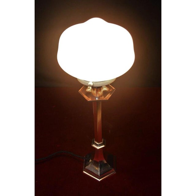1920s French Art Deco Silver-Plated Table Lamp with Opaline Glass Shade, 1920s For Sale - Image 5 of 18