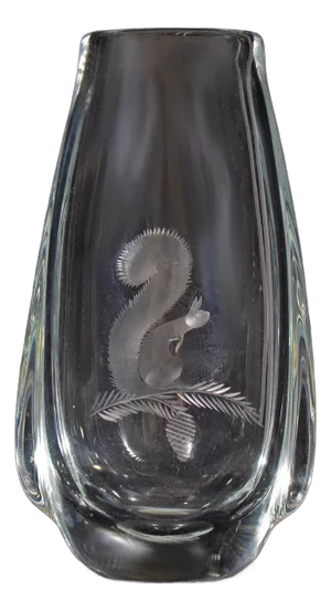Kosta Swedish Glass Vase With Etched Squirrel
