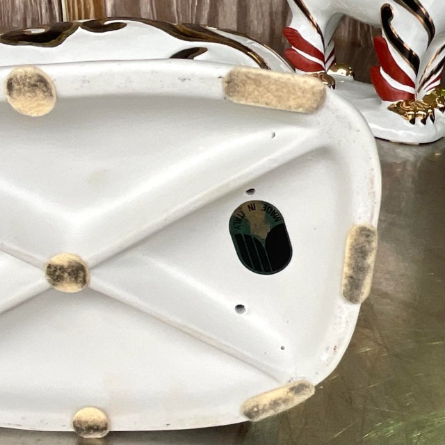 Vintage Italian Gilt Tipped Lidded Porcelain Foo Dogs - a Pair For Sale In West Palm - Image 6 of 7