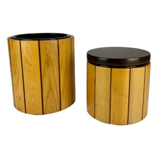 Wooden Ice Bucket and Bottle Cooler from Enolinea, Italy, 1980s, Set of 2 For Sale