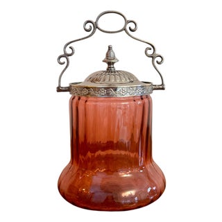 Antique Edwardian Cranberry Glass Biscuit Barrel, 1900 For Sale