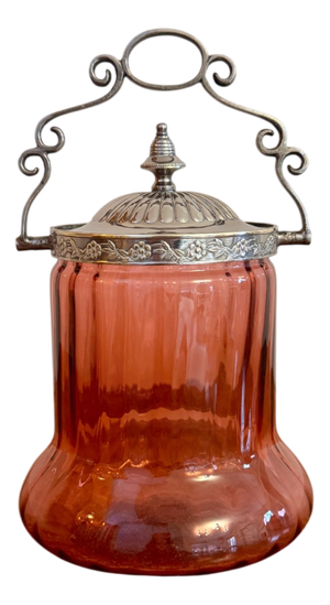 Antique Edwardian Cranberry Glass Biscuit Barrel, 1900