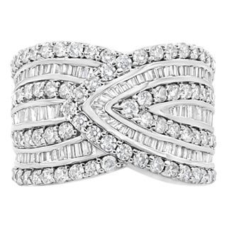 .925 Sterling Silver 2 3/8 Cttw Diamond Multi Row Overlay Band Ring ( J-K Color, I3 Clarity) - Ring - Size 9 For Sale