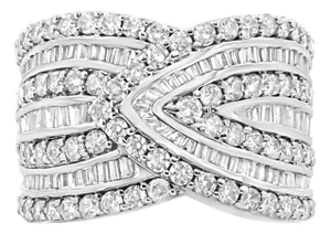 .925 Sterling Silver 2 3/8 Cttw Diamond Multi Row Overlay Band Ring ( J-K Color, I3 Clarity) - Ring - Size 9
