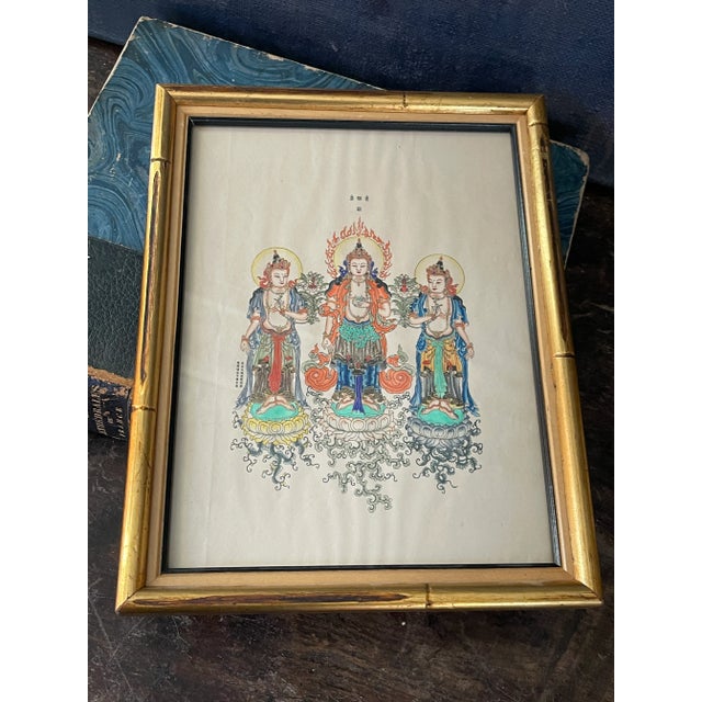 Wood Antique Chinese Buddhist Bodhisattva Guanyin Style of Republic Period Painting For Sale - Image 7 of 10