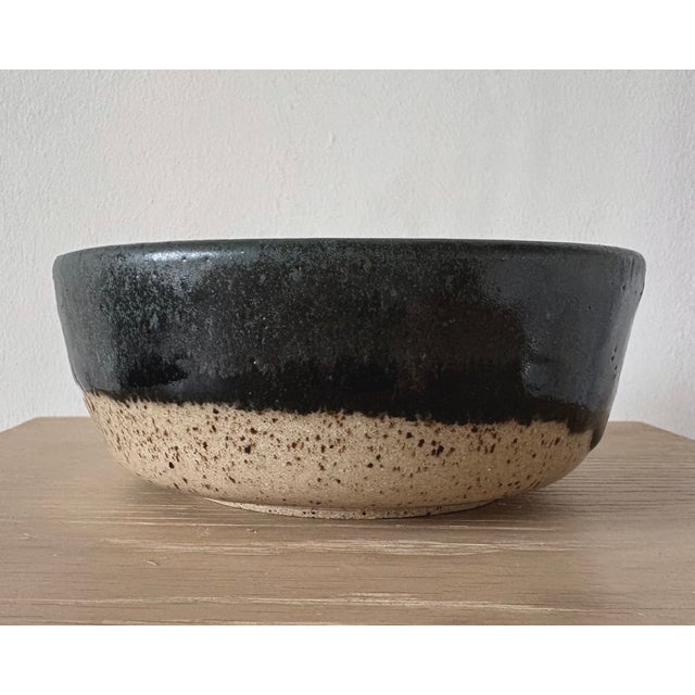 Contemporary American Studio Pottery Bowl With Black Drip Glaze, Dated 2025 For Sale - Image 3 of 5