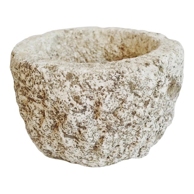 Vintage Chiseled Granite Small Stone Pot For Sale