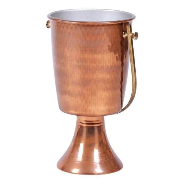 Art Deco Standing Champagne Cooler in Brass and Copper, France, 1920s For Sale