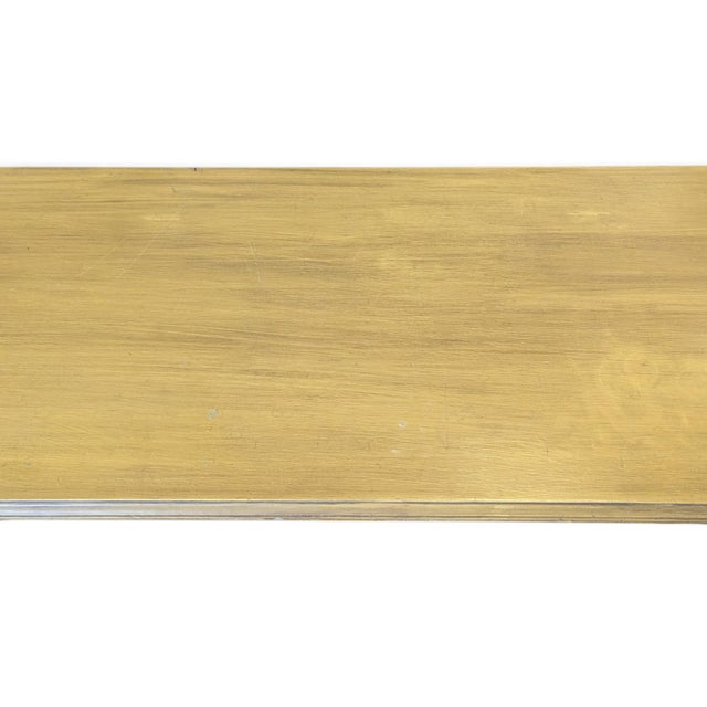 Vintage Butter Yellow Painted Trestle Sofa Table With Scalloped Top For Sale - Image 11 of 18