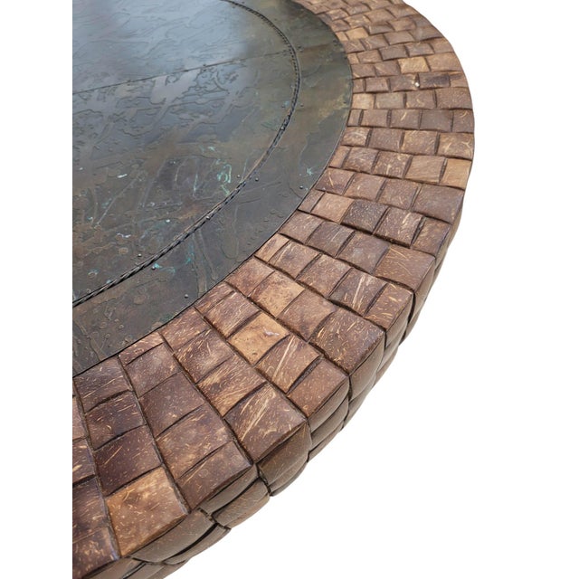 Late 20th Century Kreiss “Nairobi” Coconut Shell & Bronze Drum Cocktail Table For Sale In West Palm - Image 6 of 9