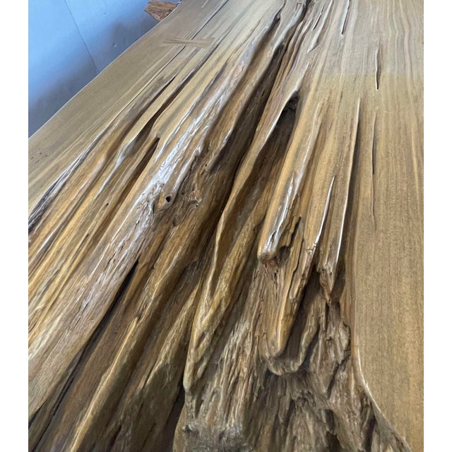 Majestic Cypress Tree Log Console With Sculptural Steel Base. Labeled Pmc #35. For Sale In Los Angeles - Image 6 of 9